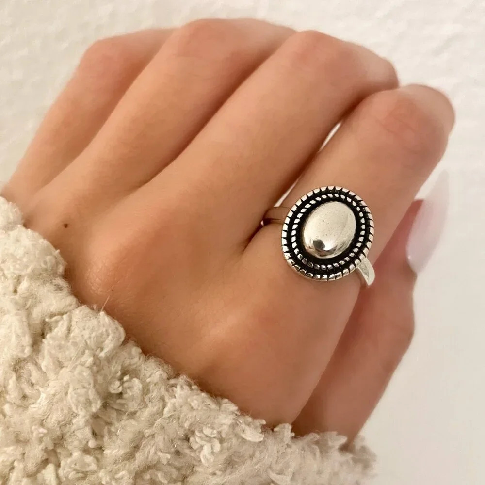 925 Sterling Silver Vintage Ring Thumb Ring Pinky Ring Oval Geometric Open Ring